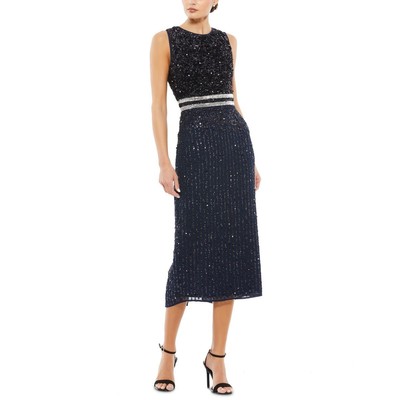 

Женское темно-синее коктейльное платье миди с пайетками Mac Duggal  BHFO 7222, Navy