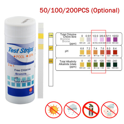 100/50pcs Chlorine Dip Test Strips SPA Hot Tub Swimming Pool PH Tester Paper US
