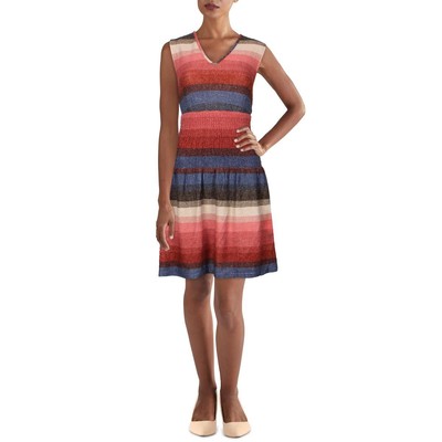 

Женское красное вязаное повседневное платье миди до колена цвета морской волны  BHFO 7097, Red multi