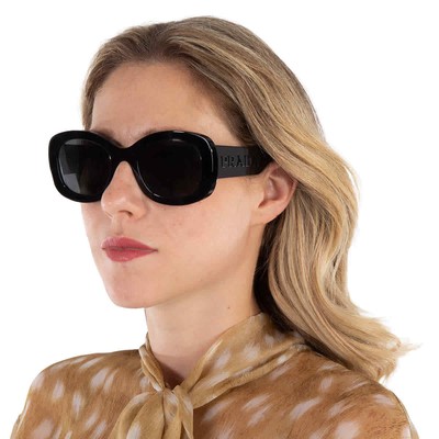 Pre-owned Prada Dark Grey Oval Ladies Sunglasses Pr A13s 1ab5s0 54 Pr A13s 1ab5s0 54 In Gray