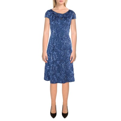 Женское голубое кружевное платье для коктейлей и вечеринок Alex Evenings Petites 6P BHFO 9522