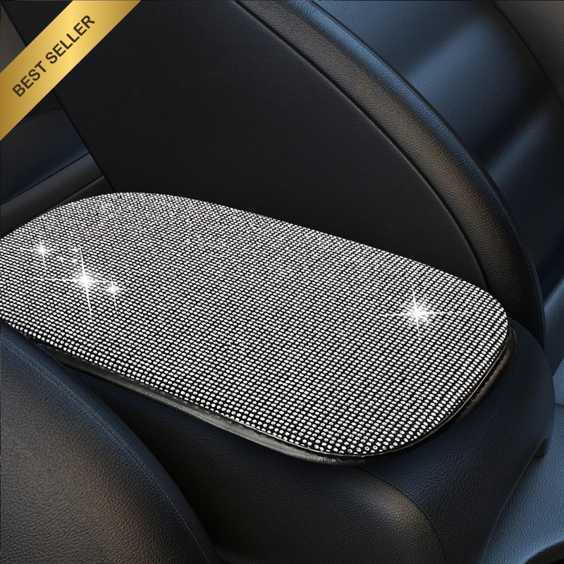 Bling Car Center Console Cover, 11.9''×8.4'' Crystal Rhinestone Auto Arm Rest Se