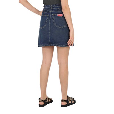 Pre-owned Kenzo Dark Stone Blue Denim Flared Mini Skirt In Multicolor