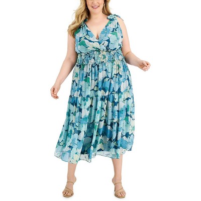 Женское синее шифоновое свадебное платье миди с металлическим отливом Taylor Womens Plus 20W BHFO 0991