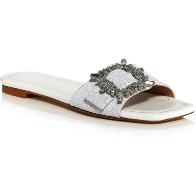 

Stuart Weitzman Женские белые шлепанцы с блестящей пряжкой 7 Medium (B,M) BHFO 3123, Белый