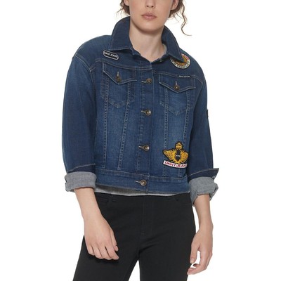 

DKNY Jeans Женская джинсовая куртка на пуговицах с передним карманом, джинсовая куртка, пальто  BHFO 4111, Dark wash, E1HCO723