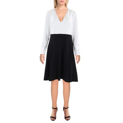 Tommy Hilfiger Womens B/W Mini Colorblock V-Neck Fit & Flare Dress 14 BHFO 4834