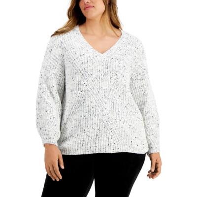 

Calvin Klein Womens Chenille Pullover Comfy V-Neck Sweater Top Plus BHFO 6579