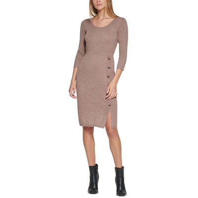 

Женское коричневое вязаное офисное платье-свитер на пуговицах Calvin Klein  BHFO 4400, Heather cocoa