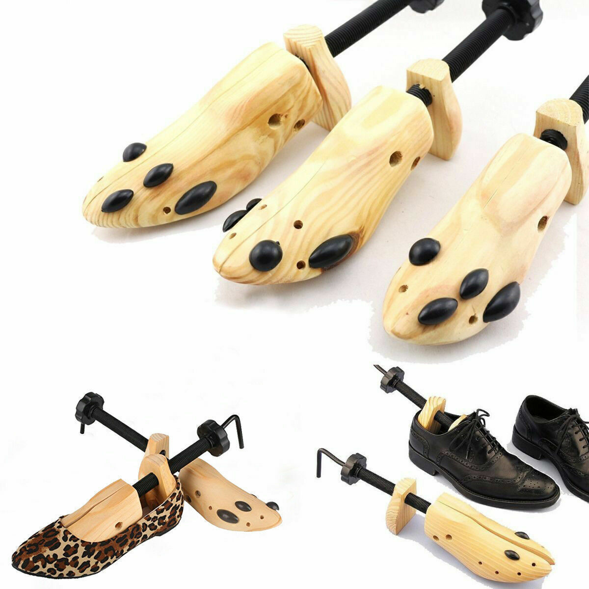 2023 One Pair 2-way Wooden Adjustable Shoe Stretcher for Men Women Size 9-13