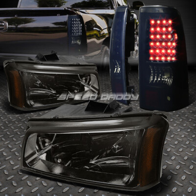 ДЫМЧАТАЯ ХРУСТАЛЬНАЯ ФАРА + ЧЕРНЫЙ ТОНИРОВАННЫЙ СВЕТОДИОДНЫЙ ЗАДНИЙ ФОНАРЬ ДЛЯ CHEVY SILVERADO 03-07