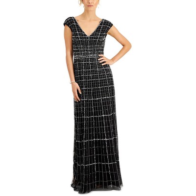 

Adrianna Papell Женское черное вечернее платье макси с v-образным вырезом  BHFO 5423, Black silver
