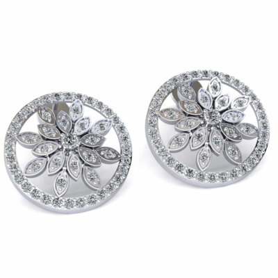 Pre-owned Jewelwesell Genuine 1ct Round Cut Diamond Ladies Halo Flower Earrings Solid 10k Gold