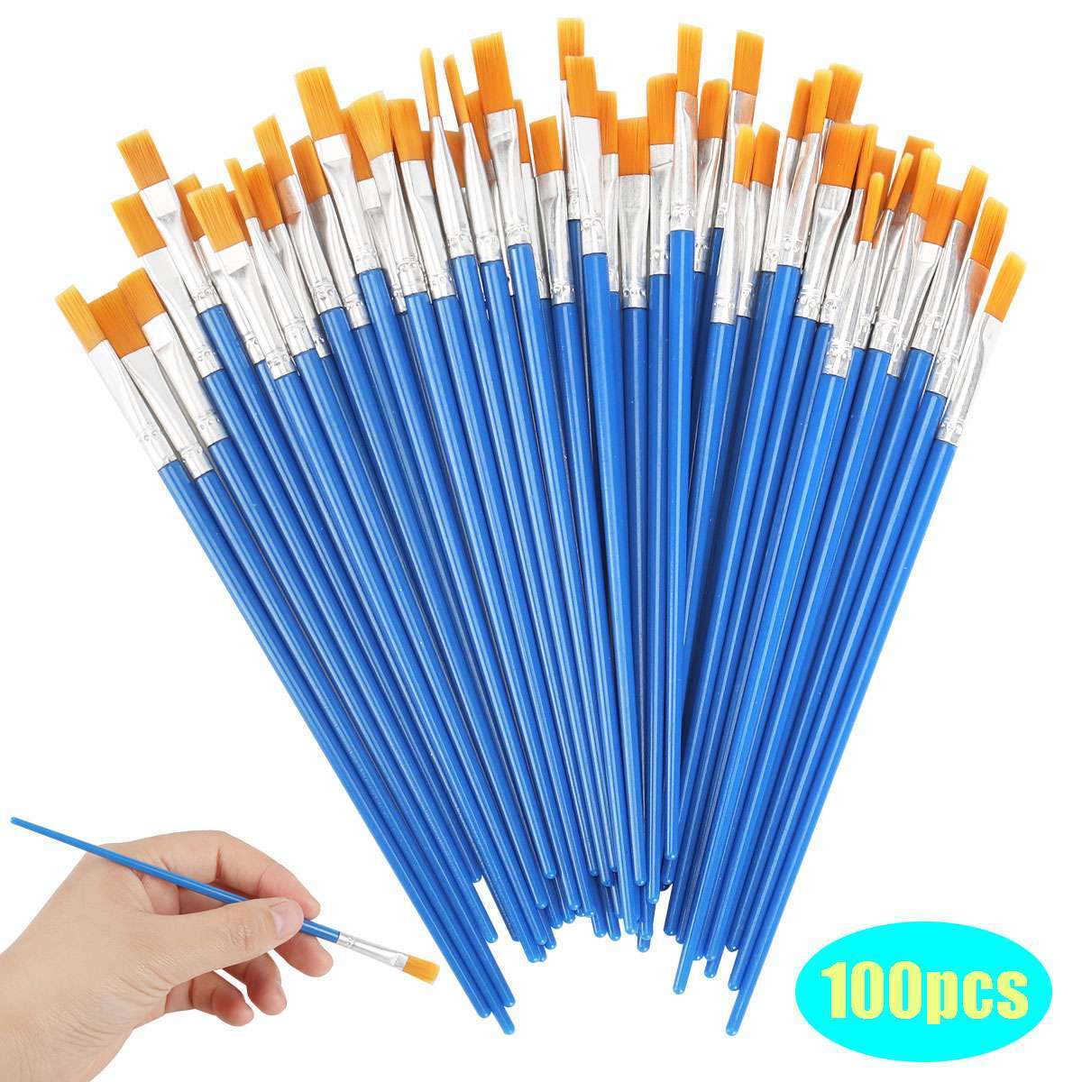 100pcs Artist Paint Flat Brushes Set Acrylic Oil Watercolor Painting Art Craft