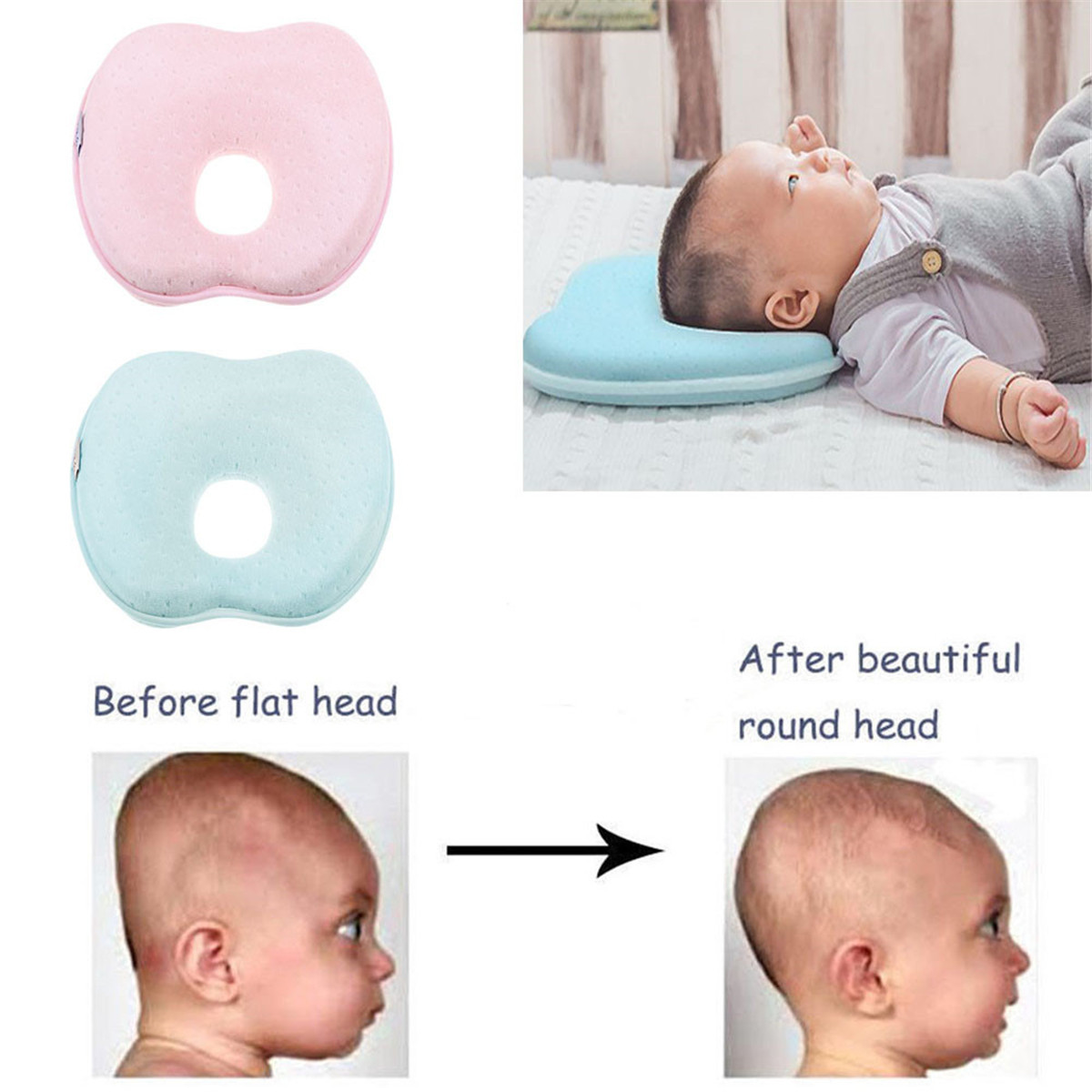 Baby Infant Newborn Memory Foam Pillow Prevent Flat Head Anti Roll