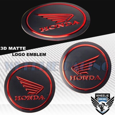 2.125'' EMBLEM DECAL LOGO FAIRING/TANK BADGE STICKER HONDA MATTE BLACK+CHROME RED