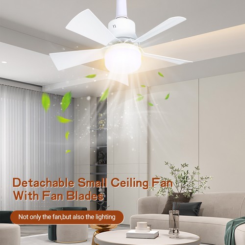 2 In 1 E27 Ceiling Socket Fan 30W with Dimmable LED Light Remote Control 3 Speed