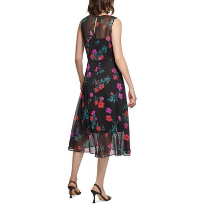 Женское черное платье миди с цветочным принтом и расклешенной юбкой Calvin Klein 14 BHFO 4332