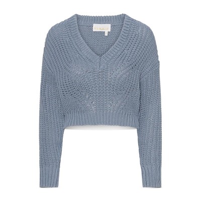 Remain Женский вязаный топ Elise Blue с V-образным вырезом и открытой строчкой 0 32 BHFO 2444