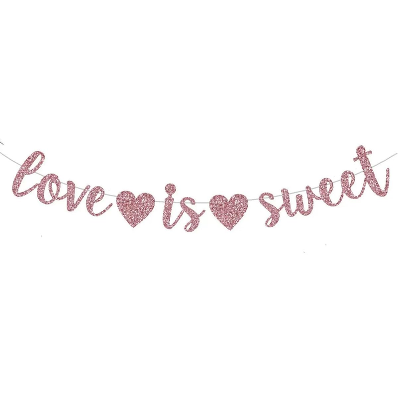 Rose Gold Glitter 'Love Is Sweet' Banner for Wedding, Engagement, Anniversary, V