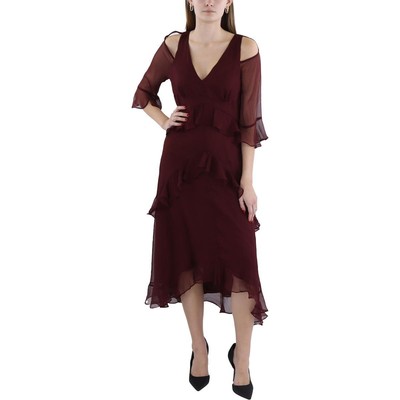 Tahari ASL Womens Red Hi Low Midi Formal Cocktail And Party Dress 12 BHFO 9241