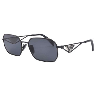 Pre-owned Prada Polarized Grey Geometric Ladies Sunglasses Pr A51s 1ab5z1 58 In Gray