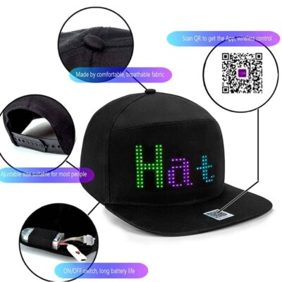 Custom Programmable Message LED Color Display USB Rechargeable Snapback Hat