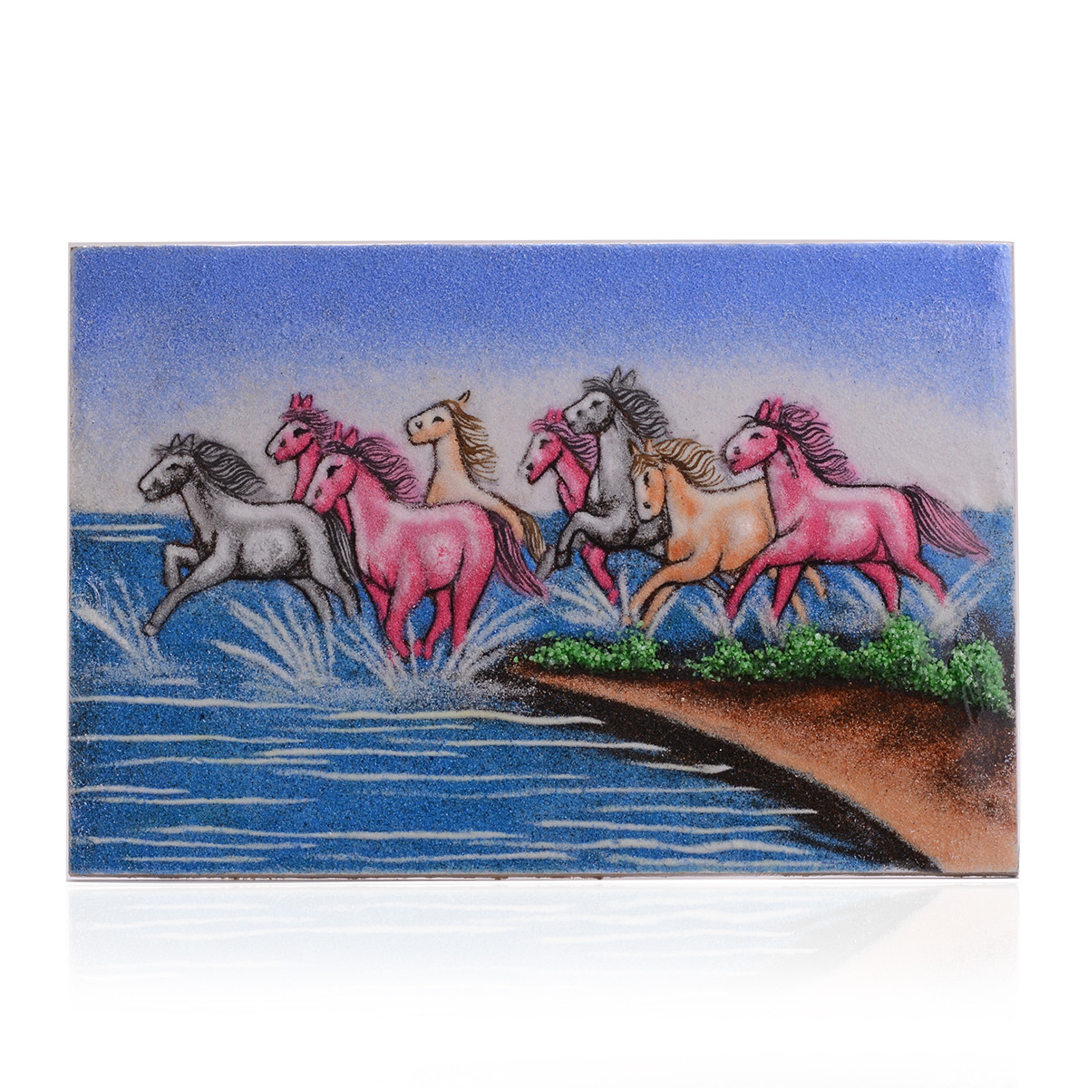 Galloping Horses Sapphire, Ruby, Spinel, Multi Gemstone Artwork (12x8 in)