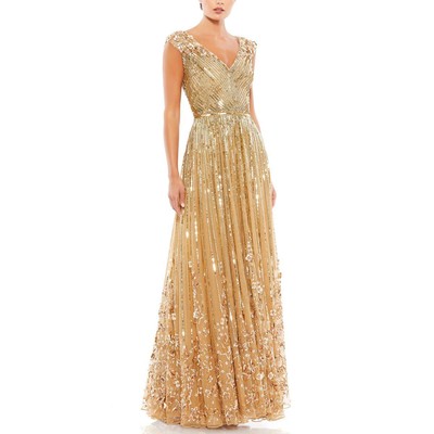 Женское макси-вечернее платье Mac Duggal с золотыми блестками, 4 BHFO 7542