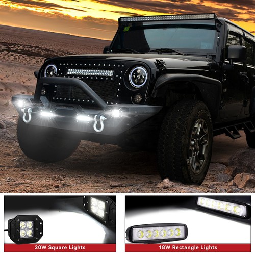 for 2007-2018 Jeep Wrangler JK & Unlimited Front Bumper w/ LED Lights & D-Rings