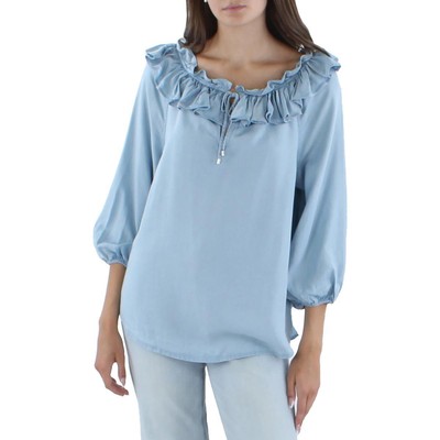 

Lauren Ralph Lauren Женская синяя джинсовая рубашка с оборками, блузка, топ  BHFO 3125, Синий