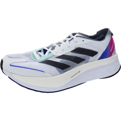 

Adidas Mens ADIZERO BOSTON 11 Кроссовки для бега для тренажерного зала и фитнеса BHFO 5160, White/black/blue/pink, ADIZERO BOSTON 11