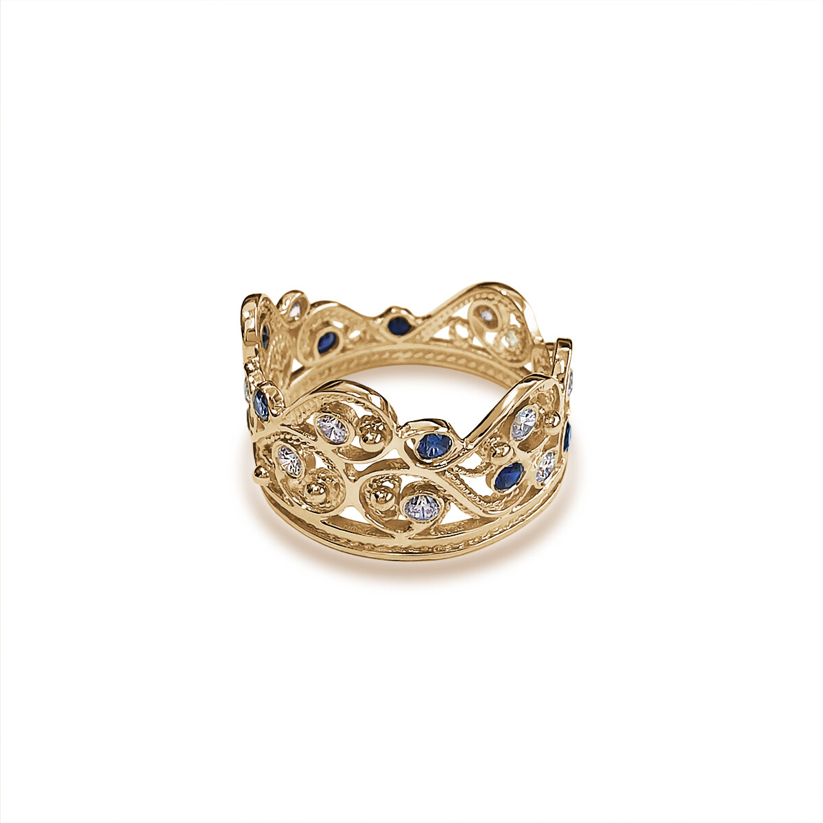 Pre-owned Handmade Deluxe 14k Yellow Gold Blue Sapphire Lavender Stone Filigree Crown Ring