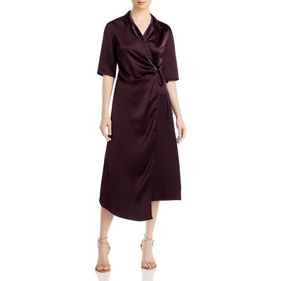 

Коричневое атласное платье миди с запахом BOSS Hugo Boss Dasatine  BHFO 4338, Dark red