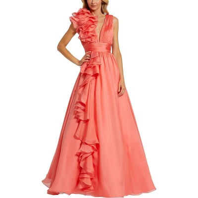 Женское вечернее платье Mac Duggal из оранжевого шифона с мерцанием, 14 BHFO 1627