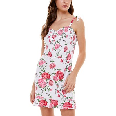 

Planet Gold Женское белое облегающее платье с оборками и цветочным принтом для юниоров  BHFO 0565, Egret