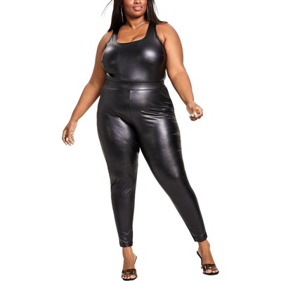 Nina Parker Womens Black Faux Leather High Rise Leggings Plus 3X BHFO 8878