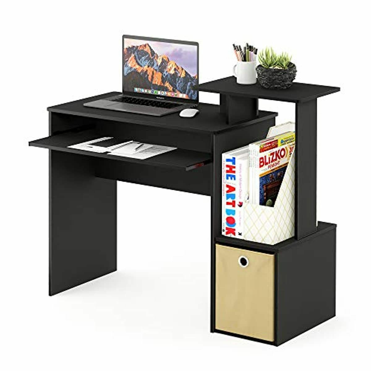 Small Computer Desk Table Wood Office Pc Laptop Workstation with Keyboard Tray