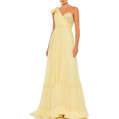 

Mac Duggal Женское желтое шифоновое вечернее платье цвета металлик  BHFO 8698, Lemon