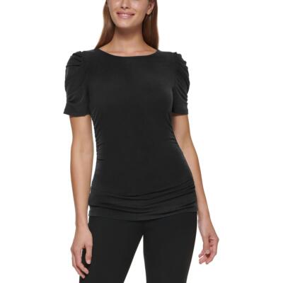 

DKNY Женская черная футболка с рюшами и короткими рукавами, пуловер, топ-рубашка  BHFO 9442, Черный