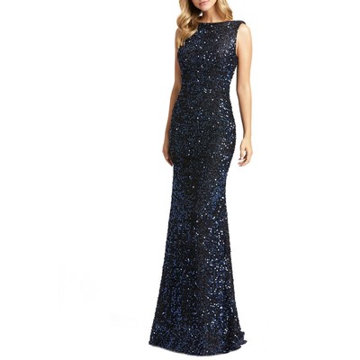 Стильное женское синее вечернее платье Ieena for Mac Duggal, расшитое блестками, 12 BHFO 2721