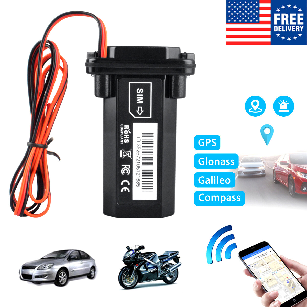 Car Vehicle Real Time GPS Tracker Motorcycle Bike GSM GPRS Tracking Device 80V