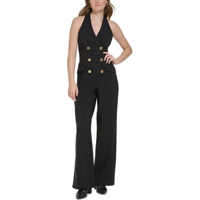 Женский черный двубортный комбинезон Calvin Klein с широкими штанинами на бретелях 10 BHFO 2649
