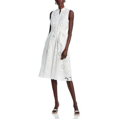 T Tahari Womens White Cotton Midi Belted Shirtdress 10 BHFO 1133
