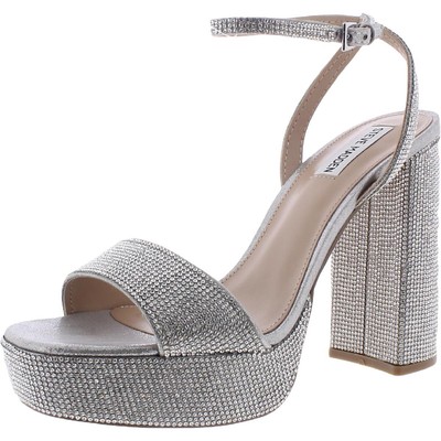 

Женские босоножки на каблуке Steve Madden Lessa Silver на каблуке 9, средний (B,M) BHFO 9656, Rhinestone