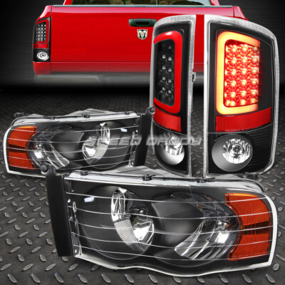 ЧЕРНЫЙ КОРПУС ФАРЫ С ЯНТАРНЫМ УГЛОМ НАКЛОНА + 3D СВЕТОДИОДНЫЙ ЗАДНИЙ СТОП-СИГНАЛ ДЛЯ 02-05 DODGE RAM