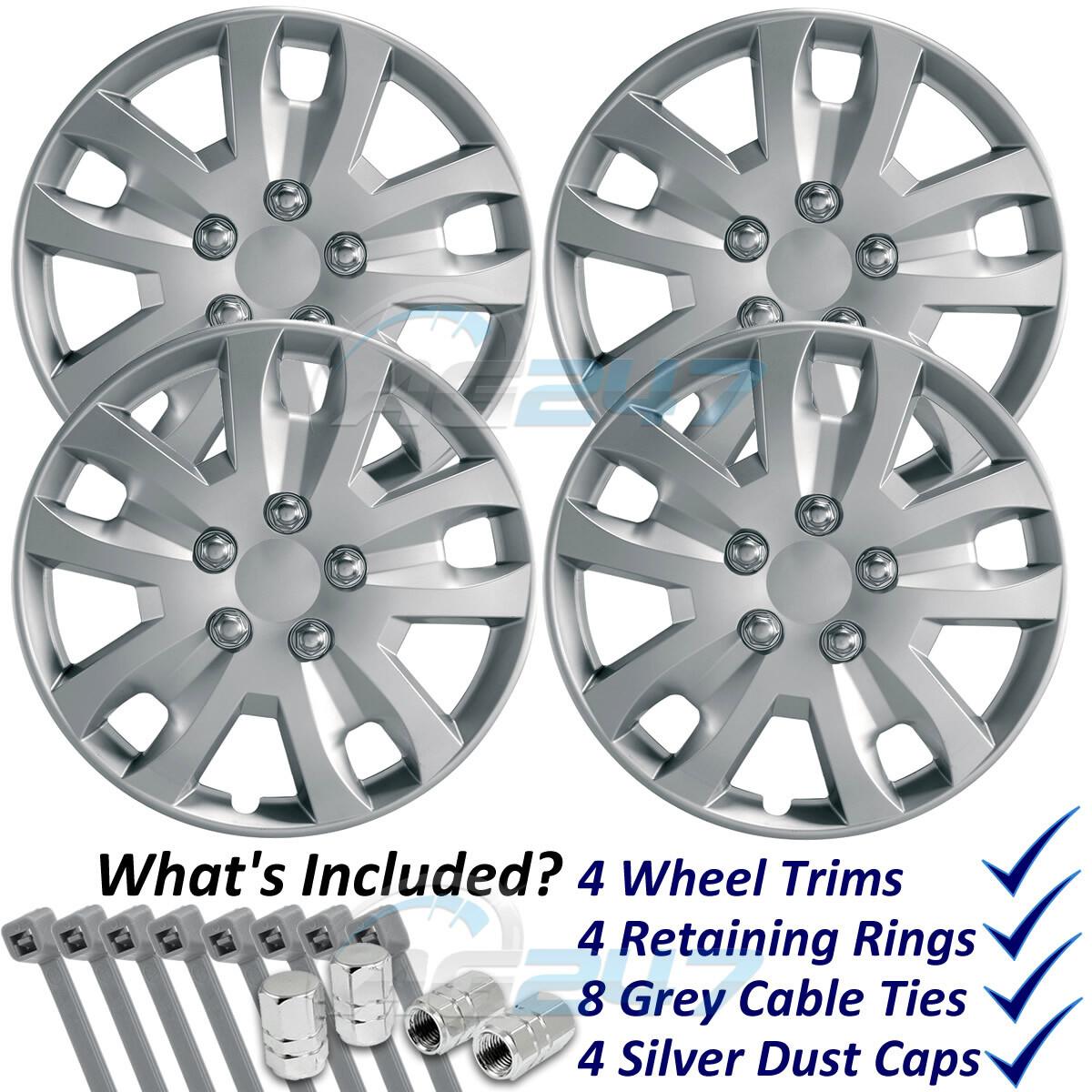 17" Gyro Multi V Spoke ABS Plastic Car Van Wheel Trims Hub Covers +Caps