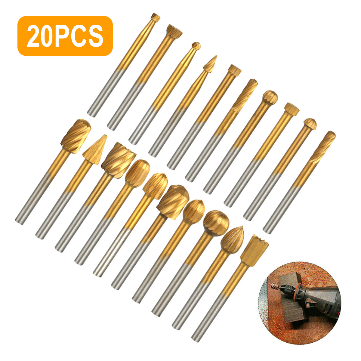 20X- Tungsten Carbide Rotary Burr Set Grinder Bit 1/8" Shank Dremel Rotary Tool