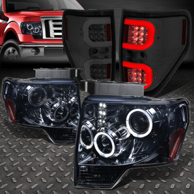 ДЛЯ 09-14 FORD F150 СВЕТОДИОДНАЯ ФАРА HALO RING PROJEACTOR + 3D ЗАДНИЙ ФОНАРЬ C-ОБРАЗНОЙ ФОРМЫ, ЗАКОПЧЕННЫЙ