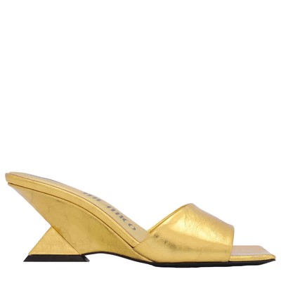 Pre-owned Attico The  Ladies Gold Cheope 60 Mm Metallic Leather Wedge Mules